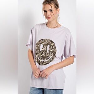 845 1X -3X 1 left 🌻 EASEL HAPPY FACE light lavender PRINT WASHED COTTON TOP
